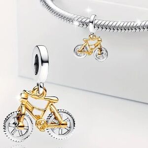 S925 Silver/Gold Bicycle Cyclist Dangle Charm - Pandora Style
